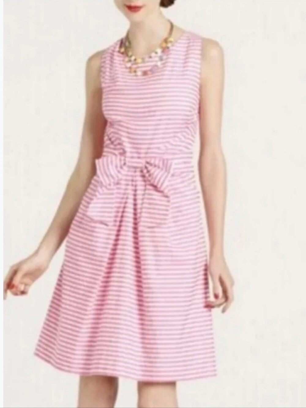 Kate Spade Jillian Candy Pink and White Striped Bow Front Dress Size 2